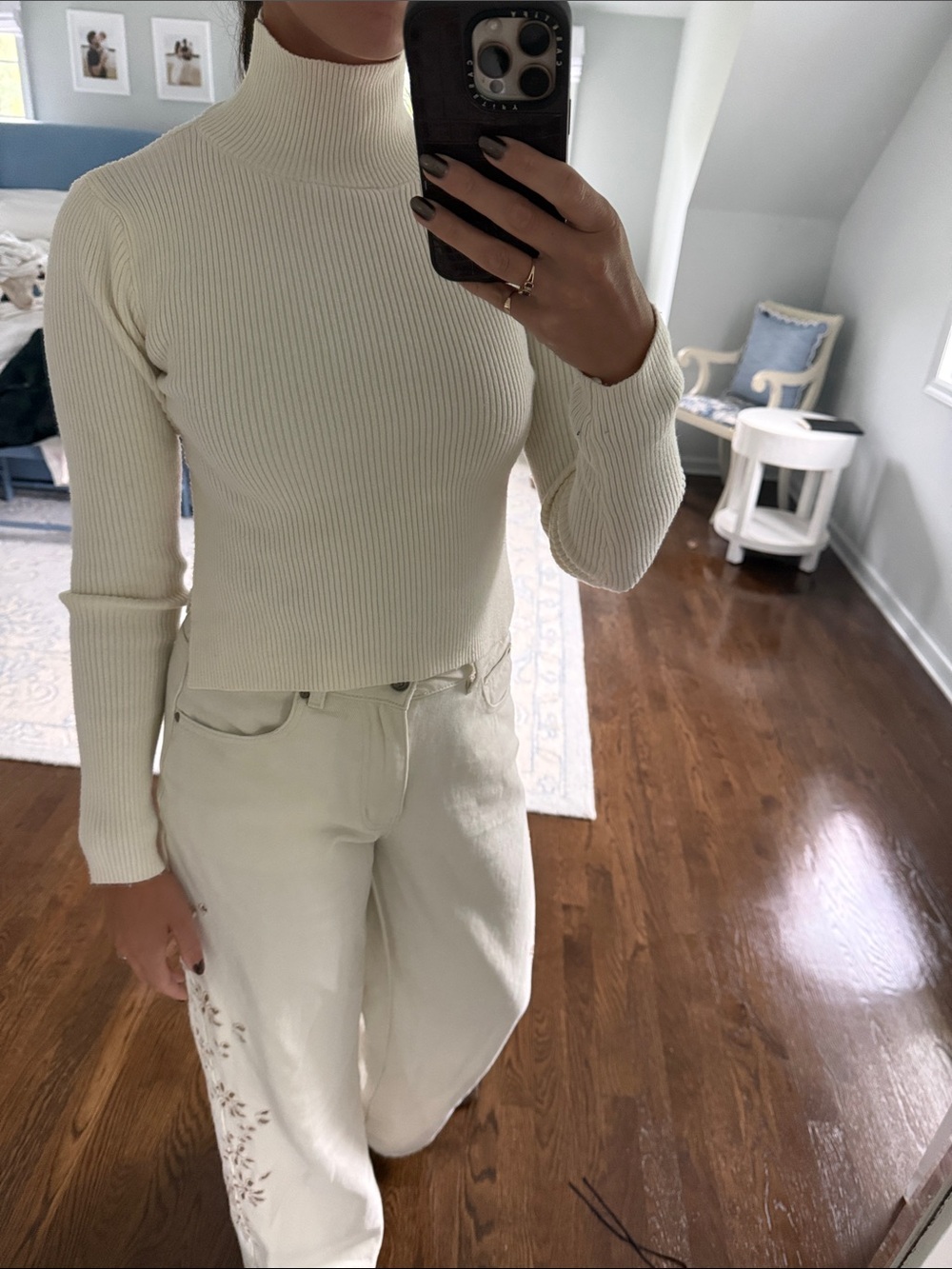 Cream Ribbed Turtleneck Sweater - Classic Women's Knit Backless
